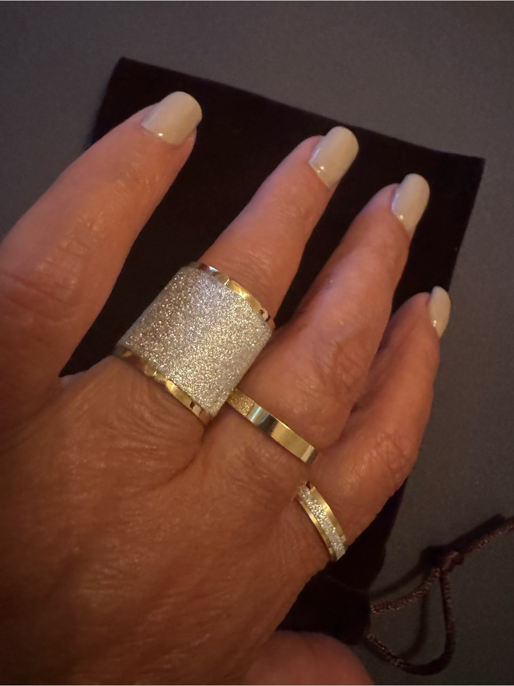 Silver Glitter Wide Band Statement Ring - Women Jewelry